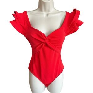 Haute Monde Ruffle Sleeves Bodysuit Thong High Cut Leg Sz Small Eye Catching